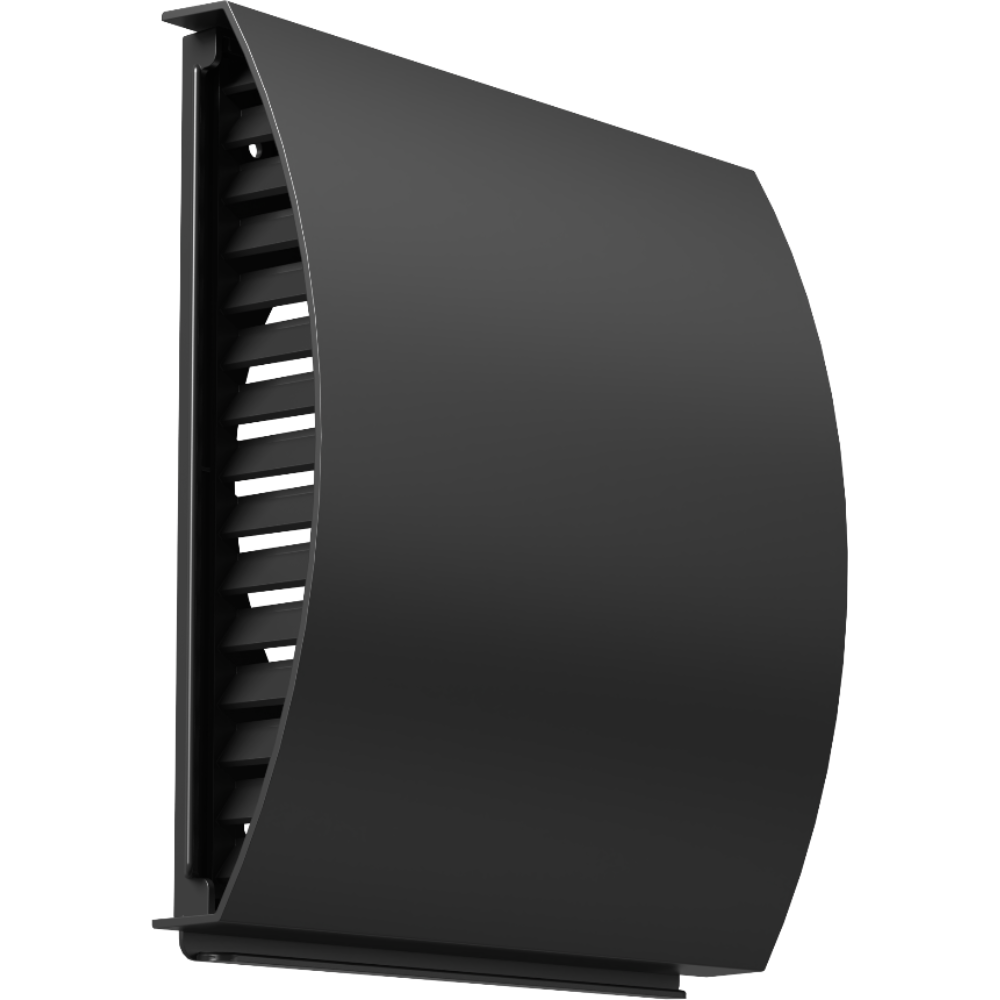 Sort regnskjold til Air Pro V1.0 set fra fronten med UV-resistent plastikdesign.