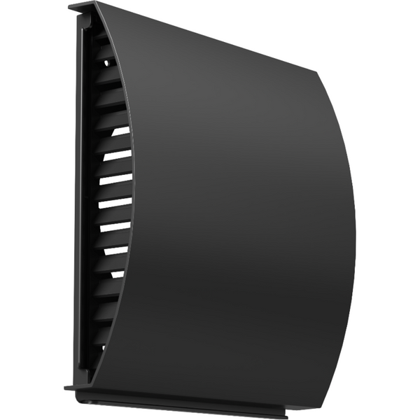 Air Pro V1.0 sort regnskjold set fra siden, viser ventilation gennem siderne for optimal luftstrøm.